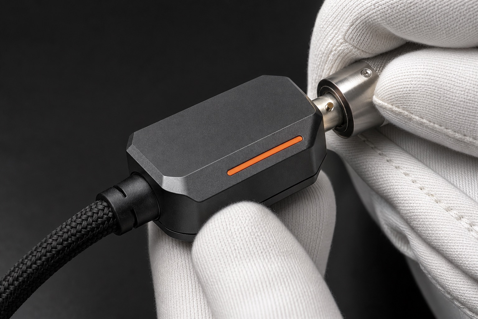 PointOne concept connection detail held in a fencing glove